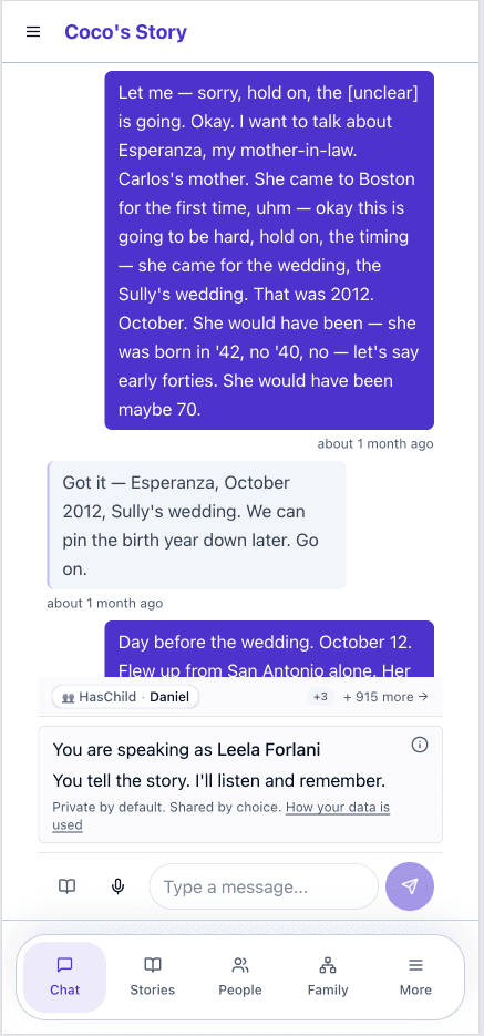 Coco's Story guided conversation view